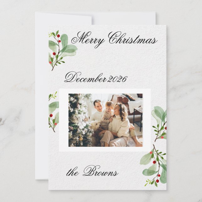 Invitación Greenery Berry Christmas Photo Card (Anverso)