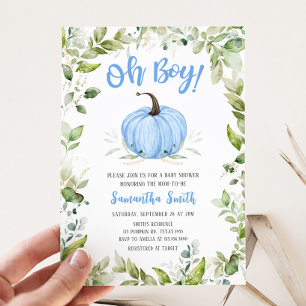 Invitación Greenery Blue Pumpkin Baby Shower