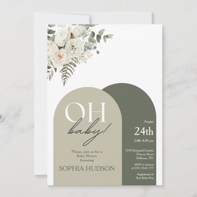 Invitación Greenery Boho Baby Shower (Anverso)