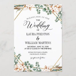 Invitación Greenery Boho Eucalyptus Purpurina Boda de marco