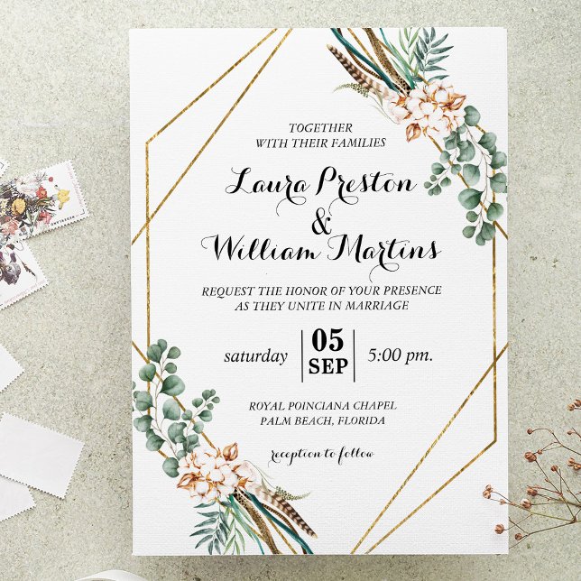 Invitación Greenery Boho Purpurina Geométrico Frame Boda (Subido por el creador)