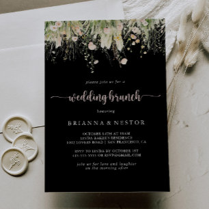 Invitación Greenery Boho Wildflower Negro Boda Brunch