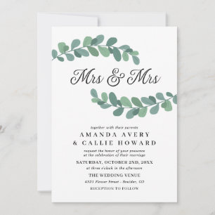 Invitación Greenery Branches Mrs & Mrs Boda