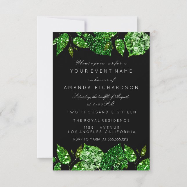 Invitación Greenery Cali Purpurina Woodland Ivy Leaf Black Lu (Anverso)