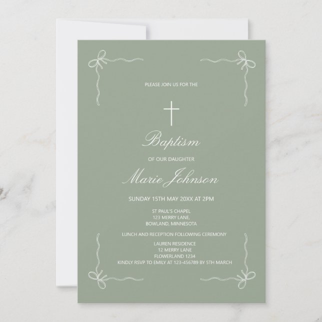 Invitación Greenery custom girl modern baptism invitation (Anverso)