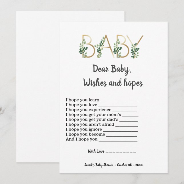 Invitación Greenery Dear Baby Hope Desea un juego de Baby Sho (Anverso / Reverso)