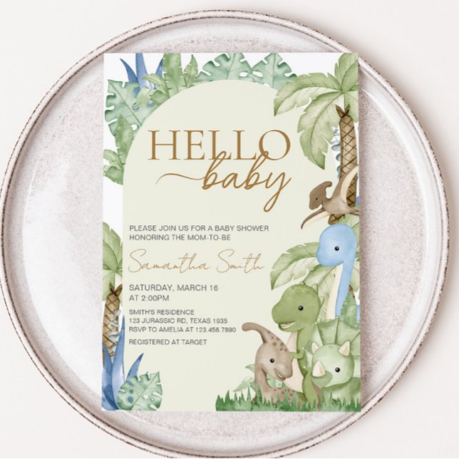 Invitación Greenery Dinosaur Baby Shower (Boho Dinosaur Baby Shower Invitation)