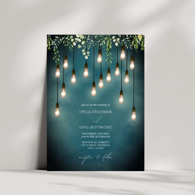 Invitación Greenery Edison Lightbulbs Watercolor Boda (Subido por el creador)