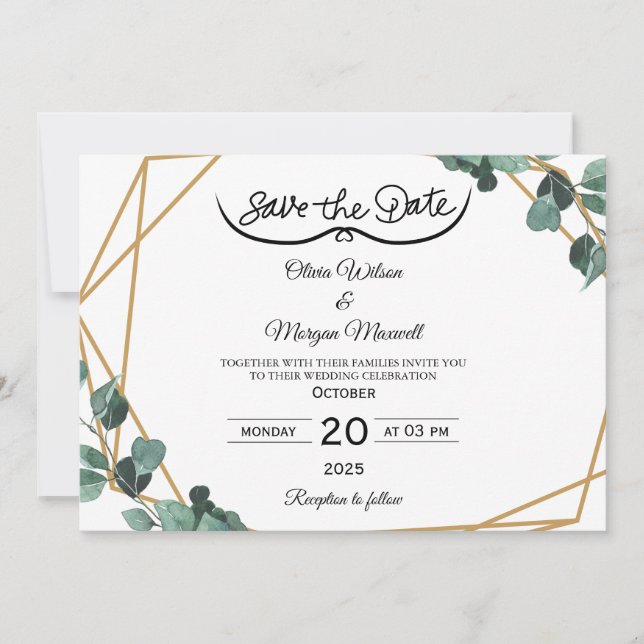 Invitación Greenery Elegant Save The Date Invitation (Anverso)