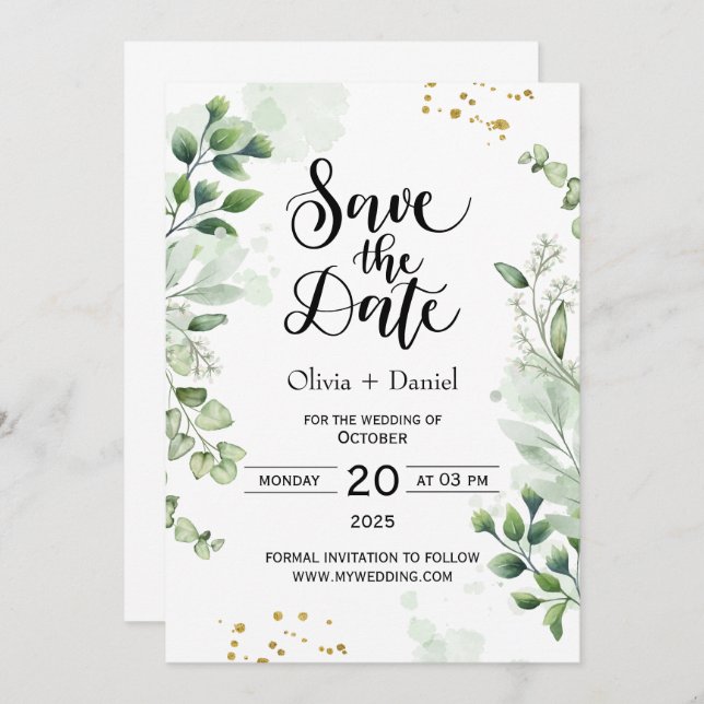 Invitación Greenery Elopement Wedding Date Invitation (Anverso / Reverso)