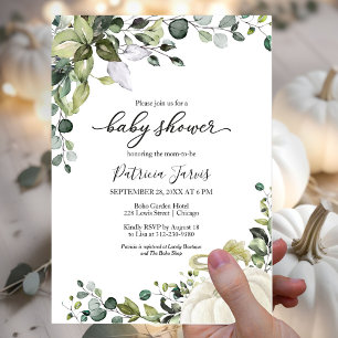 Invitación Greenery Eucalipto Calabaza Fiesta de Bebé Otoño