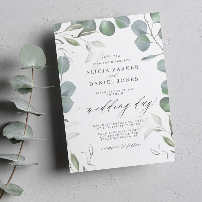 Invitación Greenery eucalipto deja un elegante boda de guione (Subido por el creador)