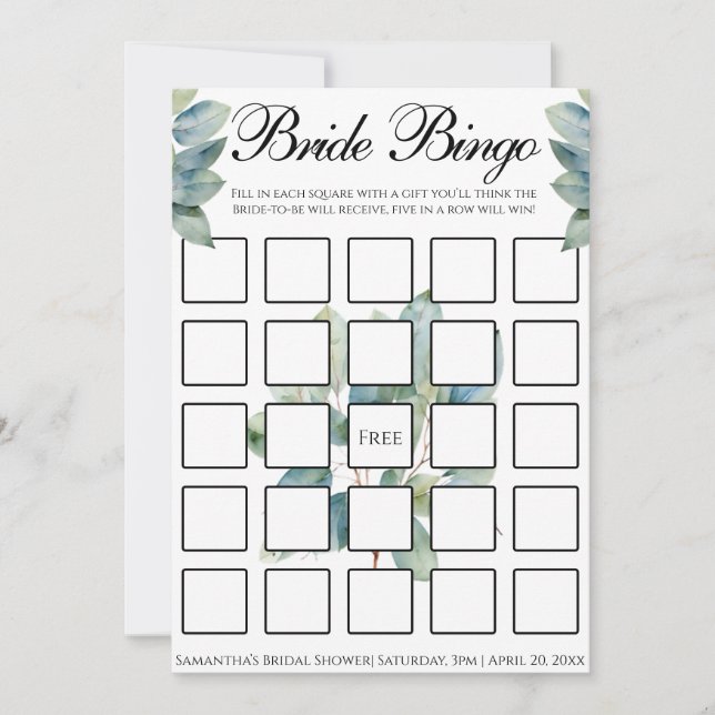 Invitación Greenery eucalipto follaje elegante caligrafía (Anverso)