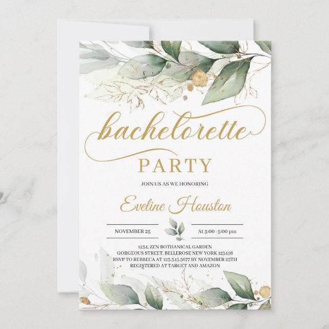 Invitación Greenery eucalipto oro bachillerato floral (Anverso)