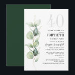 Invitación Greenery Eucalyptus 40.º Fiesta de cumpleaños<br><div class="desc">Podría ser un fiesta sorprendente u otro decenio especial logrado. Esta invitación a la fiesta de cumpleaños número 40 con diseño de vegetación eucaliptos y tipografía popular moderna se puede editar fácilmente para adaptarse a cualquier celebración de cumpleaños o aniversario. Puede cambiar la redacción, los detalles de cumpleaños y el...</div>
