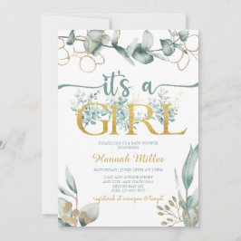 Invitación Greenery Eucalyptus | acuarela Baby Shower Chica