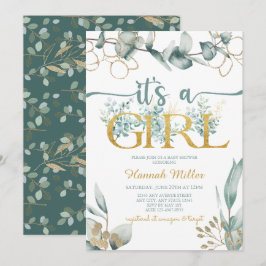 Invitación Greenery Eucalyptus | acuarela Baby Shower Chica