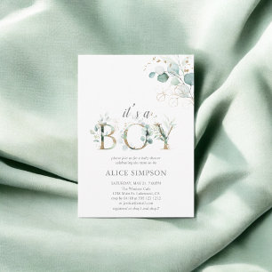 Invitación Greenery Eucalyptus Botanical Boy Baby Shower