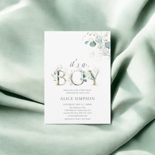 Invitación Greenery Eucalyptus Botanical Boy Baby Shower (Subido por el creador)