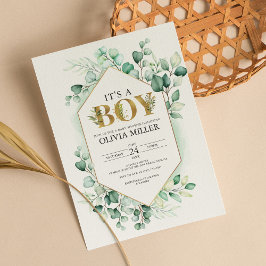 Invitación Greenery Eucalyptus Boy Baby Shower Watercolor