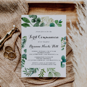 Invitación Greenery Eucalyptus Calligraphy First Community