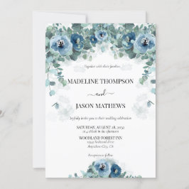 Invitación Greenery Eucalyptus Dusty Blue Floral Boda