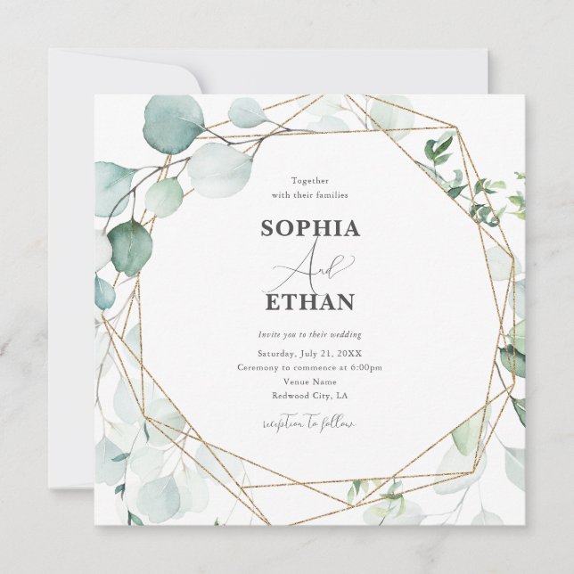 Invitación Greenery Eucalyptus Elegant Calligraphy Boda (Anverso)