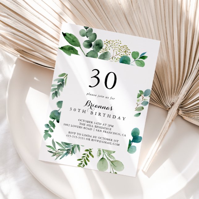 Invitación Greenery Eucalyptus Fiesta Botánica 30 de Cumpleañ (Subido por el creador)