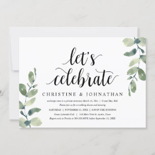 Invitación Greenery Eucalyptus, Fiesta de Elopement Boda