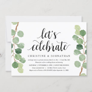 Invitación Greenery Eucalyptus, Fiesta de Elopement Boda
