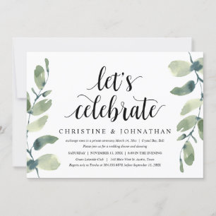 Invitación Greenery Eucalyptus, Fiesta de Elopement Boda