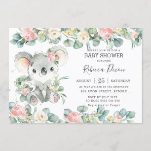 Invitación Greenery Eucalyptus Floral Koala Baby Shower Chica