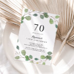 Invitación Greenery Eucalyptus Foliage 70th Birthday Party<br><div class="desc">Esta verde invitación a la fiesta de 70 años de eucalipto es perfecta para una simple fiesta de cumpleaños. El diseño presenta ramas y hojas de eucaliptos botánicos verdes dibujadas a mano.</div>
