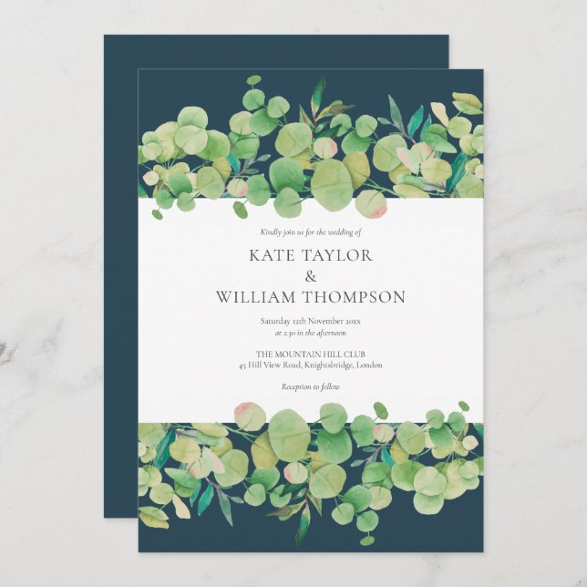 Invitación Greenery Eucalyptus Garland Boda (Anverso / Reverso)