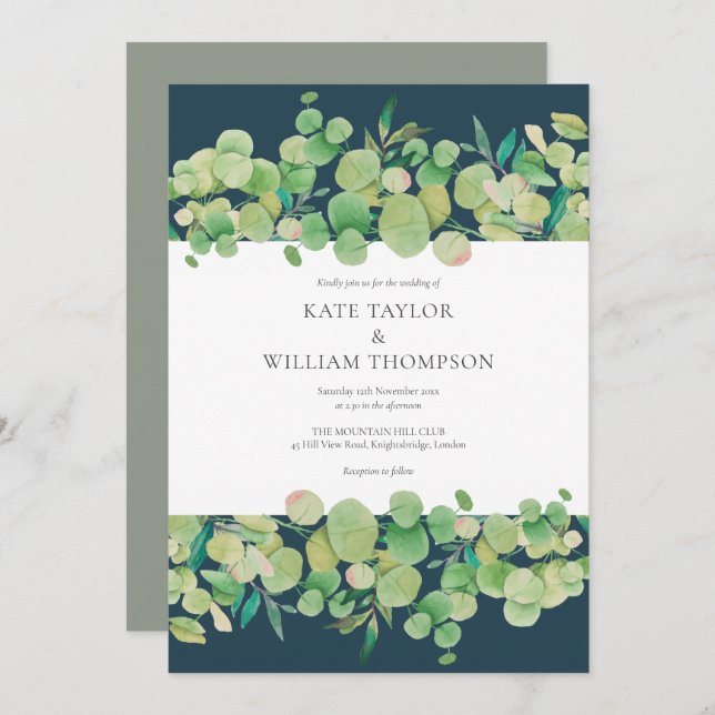 Invitación Greenery Eucalyptus Garland Boda (Anverso / Reverso)