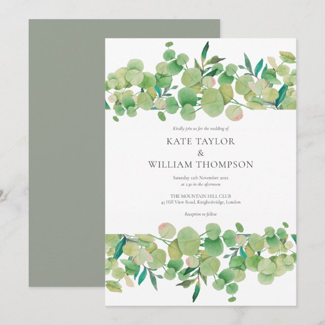 Invitación Greenery Eucalyptus Garland Boda (Anverso / Reverso)
