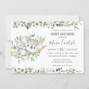Invitación Greenery Eucalyptus Koala Neutral Baby Shower Boy