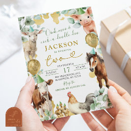 Invitación Greenery Eucalyptus Leaf Farm Animal Boy Cumpleaño