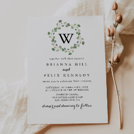 Invitación Greenery Eucalyptus Monogram Wreath Boda