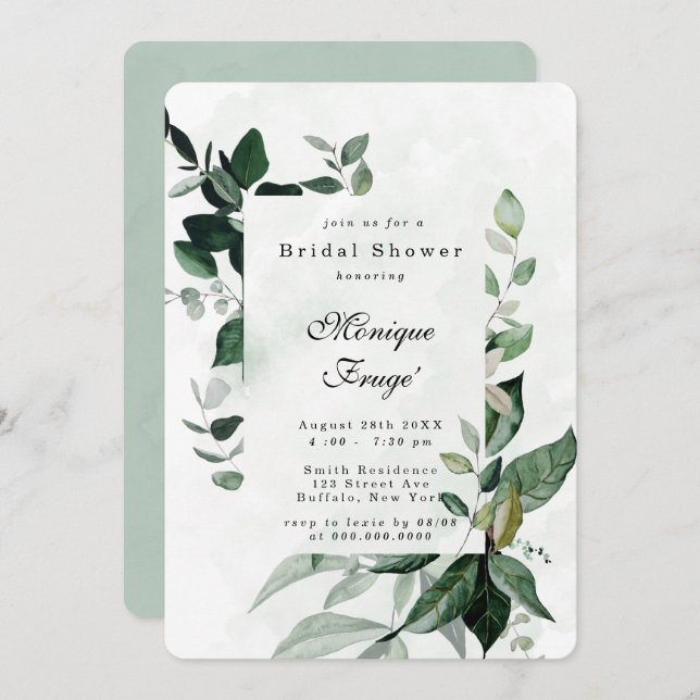 Invitación Greenery Eucalyptus Rustic Bridal Shower Invitatio (Anverso / Reverso)