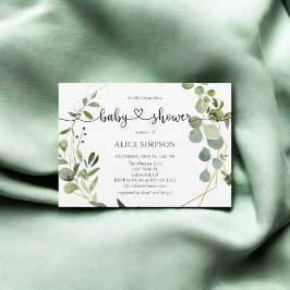Invitación Greenery Eucalyptus Script Heart Baby Shower