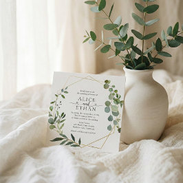 Invitación Greenery Eucalyptus Script Heart Wedding