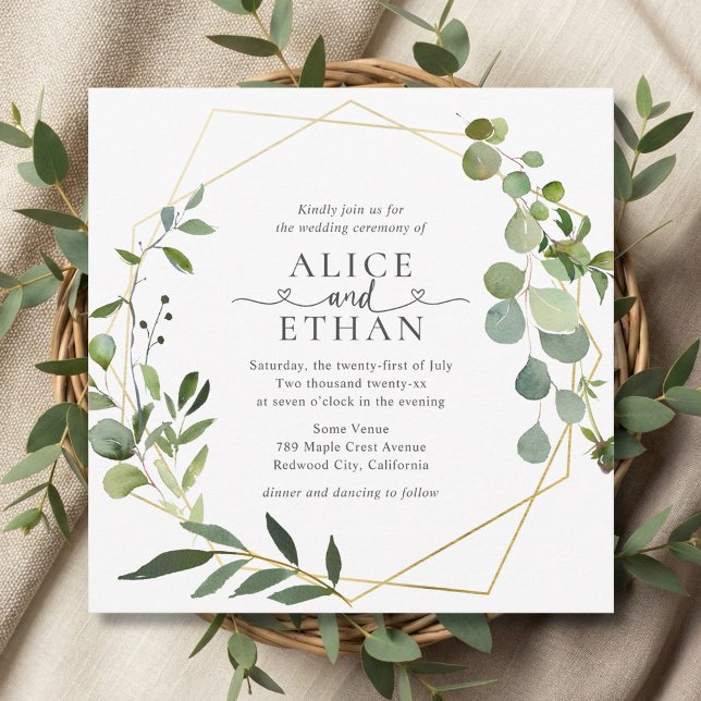 Invitación Greenery Eucalyptus Script Heart Wedding (Subido por el creador)