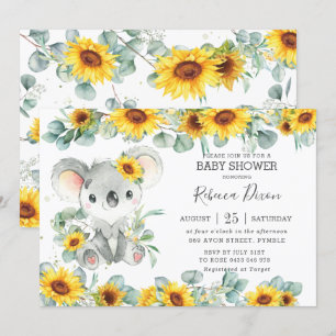 Invitación Greenery Eucalyptus Sunflower Koala Baby Shower