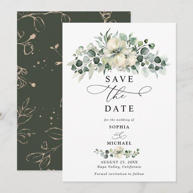 Invitación Greenery Eucalyptus Wedding Save The Date  (Anverso / Reverso)
