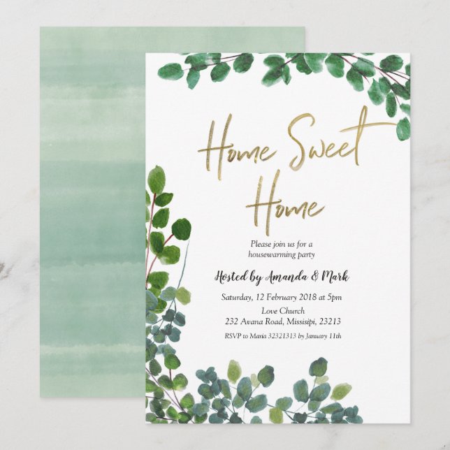 Invitación Greenery Eucalyptus Wreath Fiesta Calentador de la (Anverso / Reverso)
