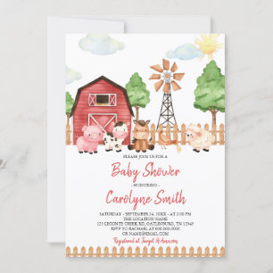 Invitación Greenery Farm Animals Barnyard Baby Shower Invitat