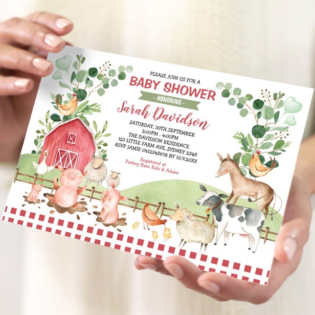 Invitación Greenery Farm Animals Barnyard Boy Baby Shower (Subido por el creador)