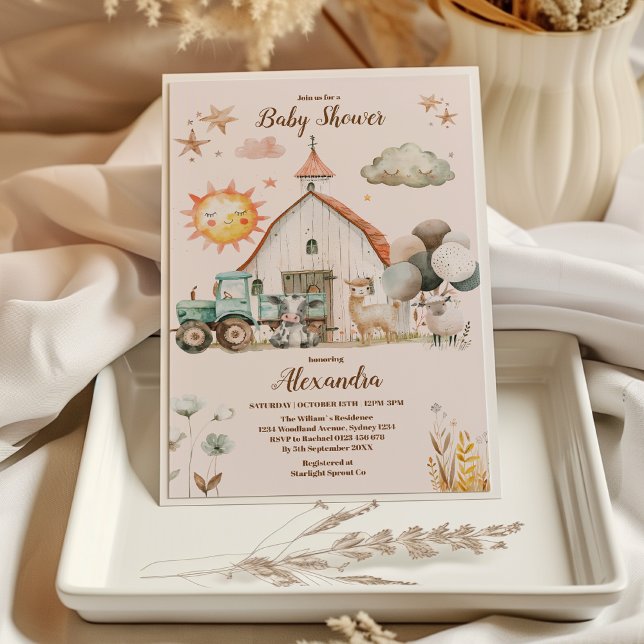 Invitación Greenery Farm Animals Barnyard Boy Baby Shower (Subido por el creador)