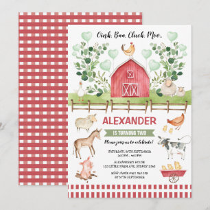 Invitación Greenery Farm Barnyard Animales Birthday Bash